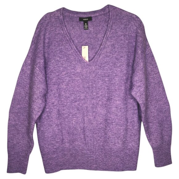 Aqua Lavender Mélange V-Neck Sweater M Soft Knit Relaxed Winter Layering - Picture 4 of 7